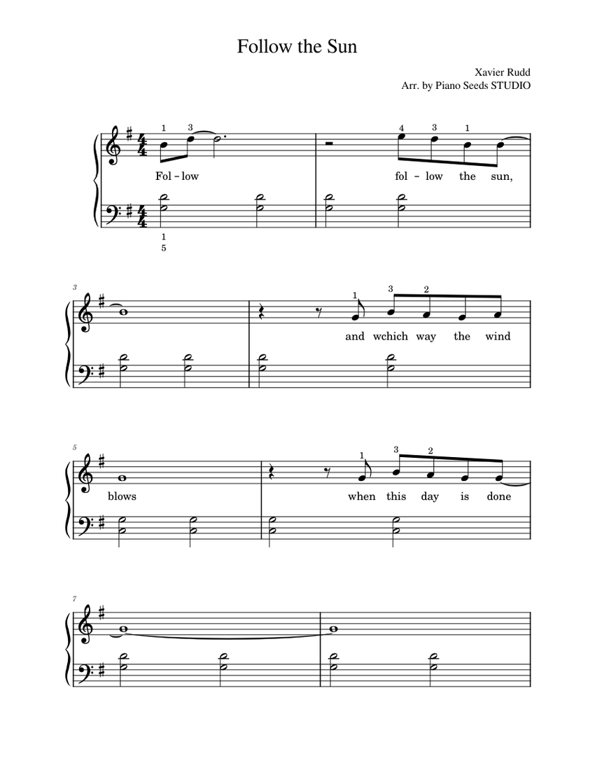 Follow the sun – Xavier Rudd EASY PIANO Sheet music for Piano (Solo ...