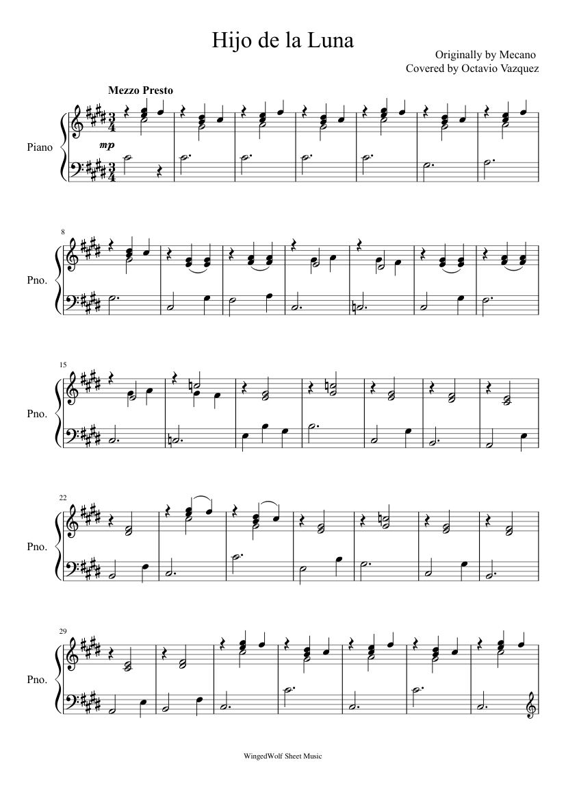 Hijo de la Luna - Mecano Sheet music for Piano (Solo) | Musescore.com