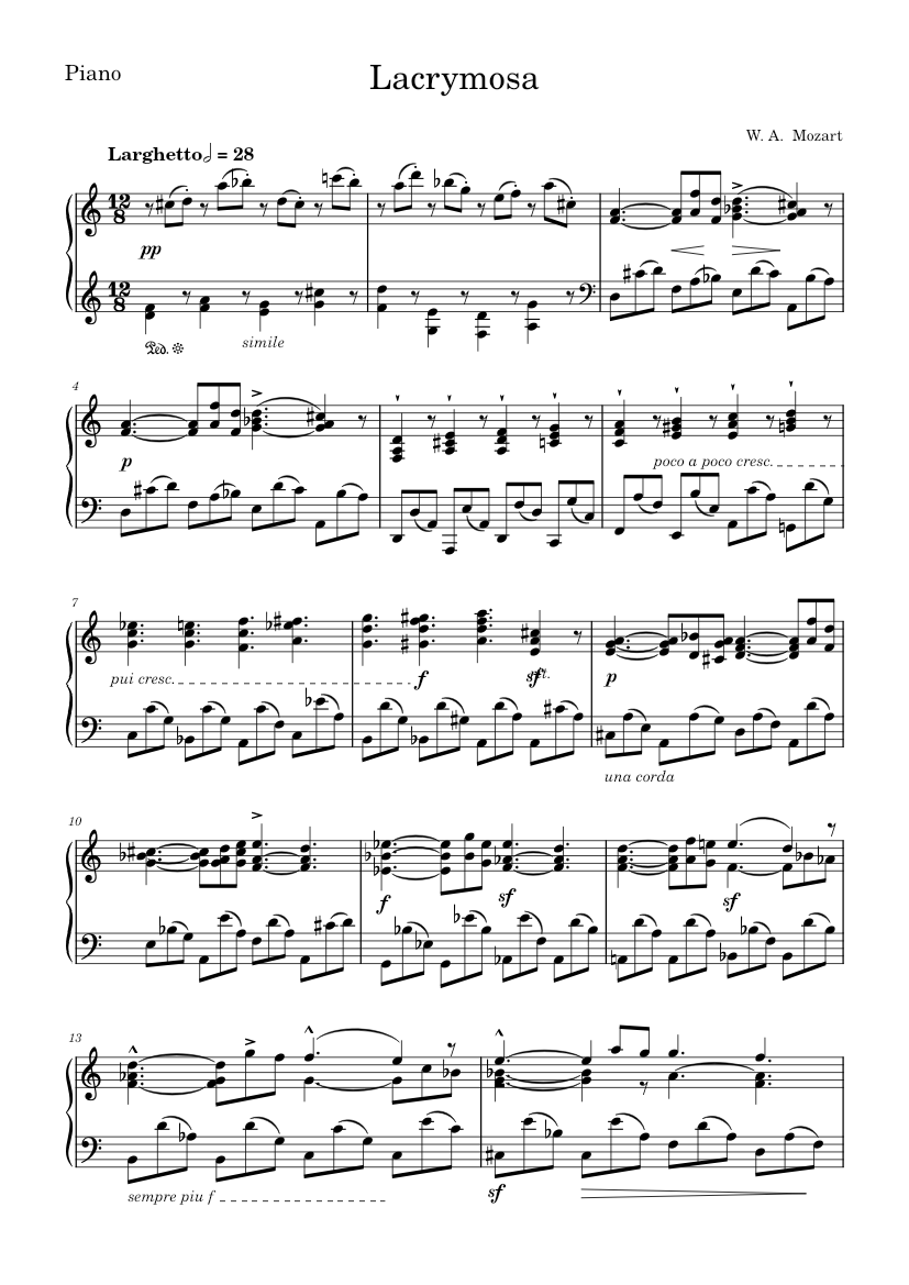 Lacrymosa from Requiem K626 – Wolfgang Amadeus Mozart Sheet Music for ...