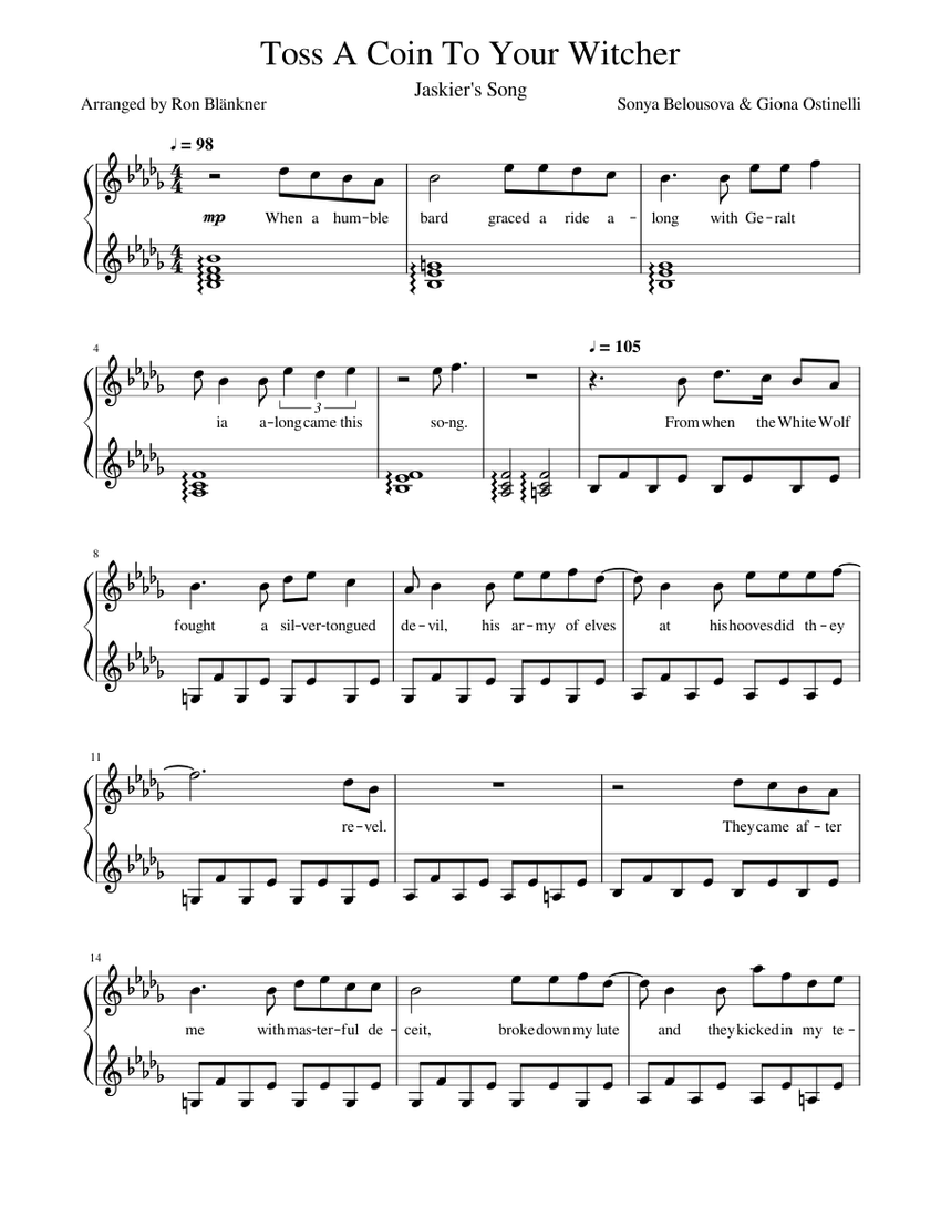 Toss a Coin to your Witcher Sheet music for Piano (Solo) | Musescore.com