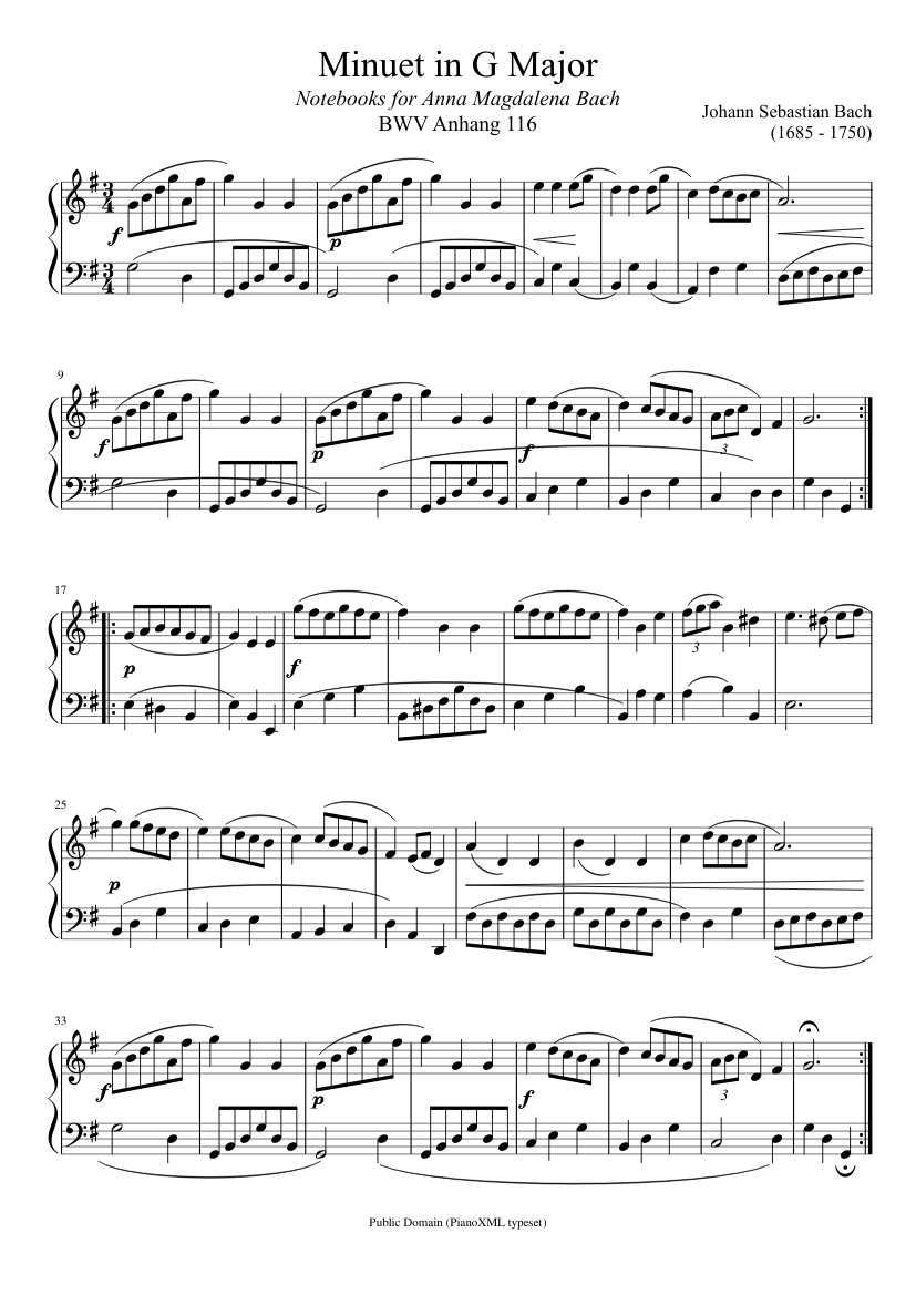 Bach: Minuet in G Major (BWV Anh. 116) Sheet music for Piano (Solo) |  Musescore.com