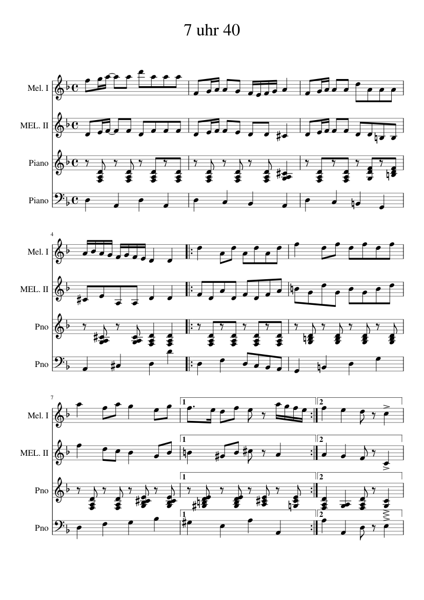 7 uhr 40 Sheet music for Piano (Piano Duo) | Musescore.com