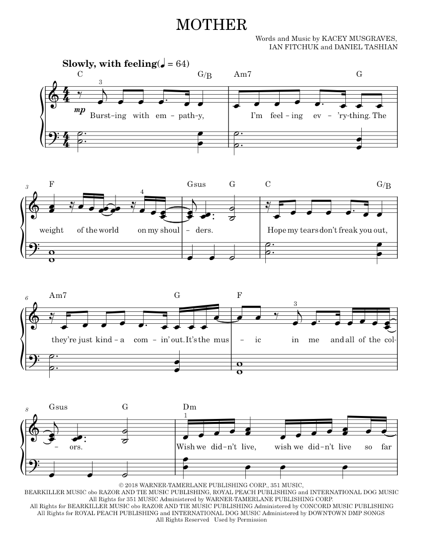 Play Official version of Mother sheet music by Kacey Musgraves for
