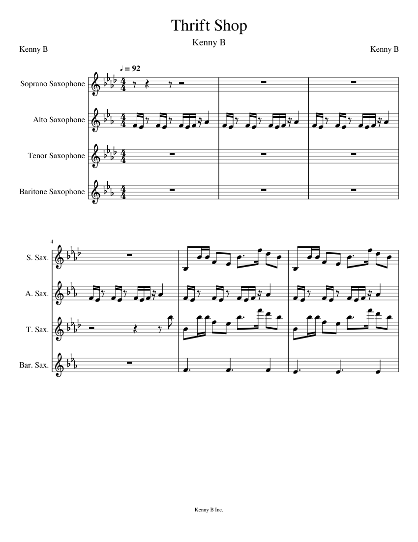 Thrift Shop For Mango Sheet music for Saxophone alto, Saxophone tenor
