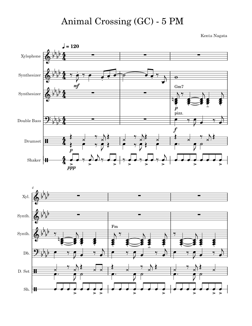 Animal Crossing (GameCube) 5 P.M. Sheet music for Piano, Contrabass