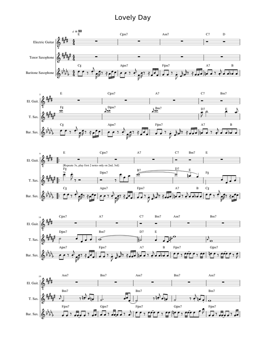 Lovely_Day Sheet music for Saxophone tenor, Saxophone baritone, Guitar
