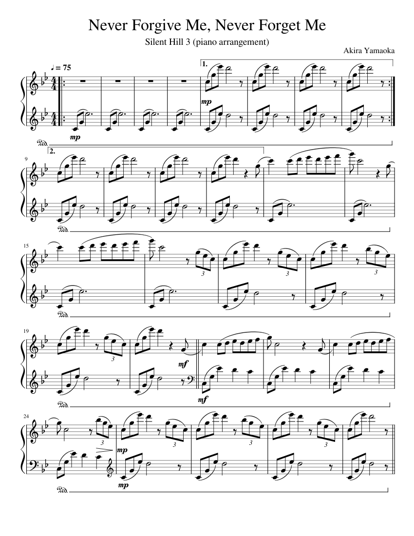 Never Me, Never Me (Silent Hill 3) Sheet music for Piano