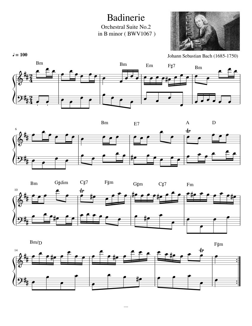 J.S. Bach - Badinerie (From Orchestral Suite no.2 in B minor) Sheet music  for Piano (Solo) | Musescore.com