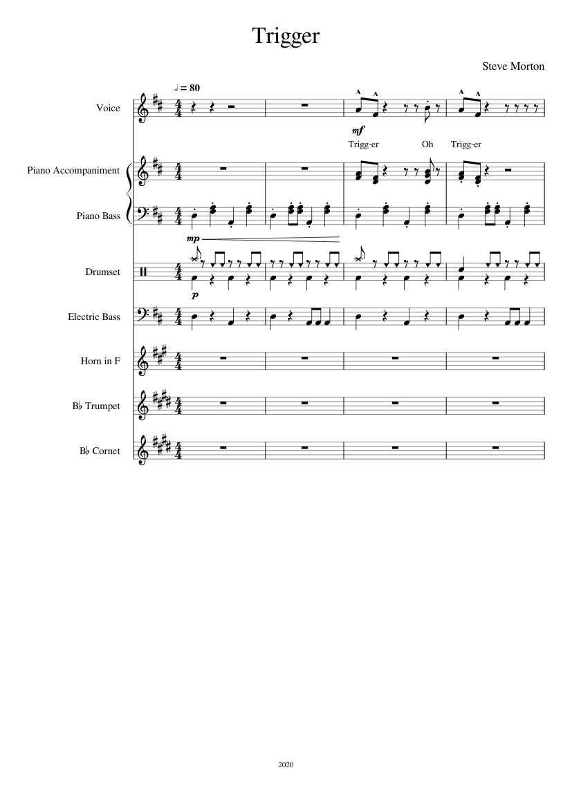 Musical Note Trigger Trigger! Sheet music for Piano, Cornet, Vocals, Trumpet in b-flat ...