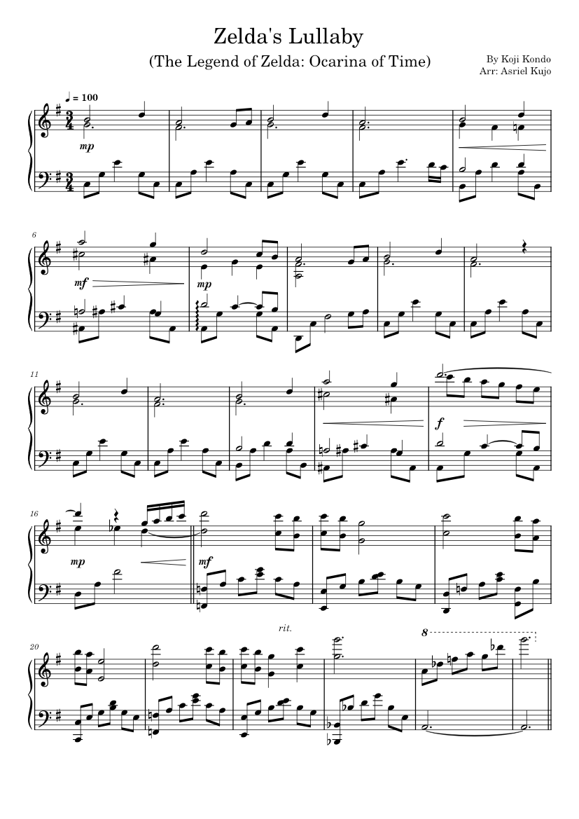 Zelda's Lullaby - Arr. Davide Battarino Sheet music for Piano (Solo ...