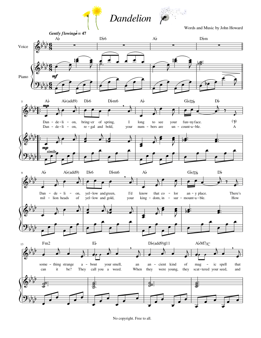 Dandelion Sheet music for Piano, Vocals (Piano-Voice) | Musescore.com