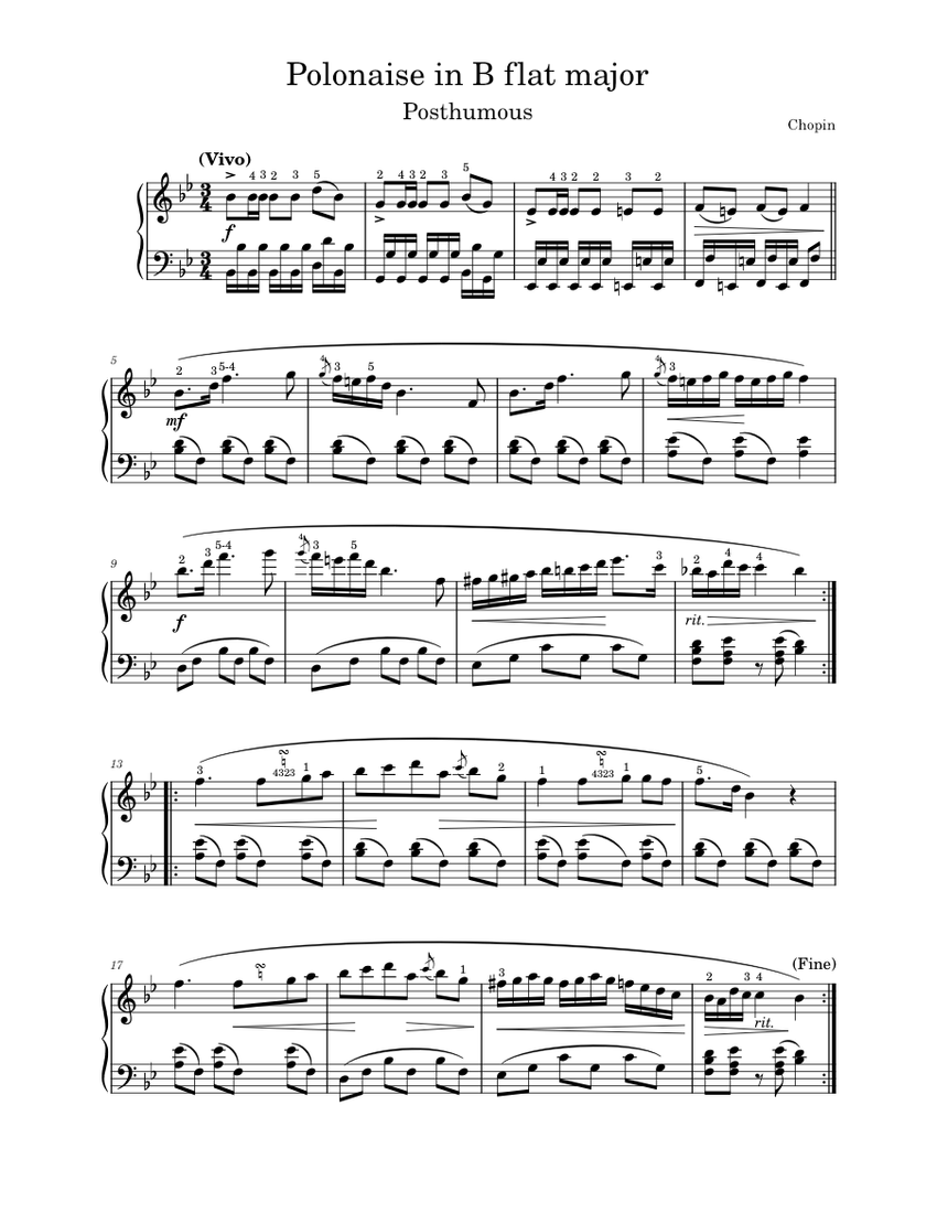 Polonaise In B Flat Major Posthumous - Chopin Sheet Music For Piano ...