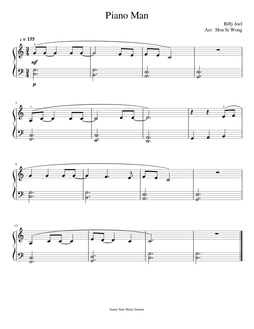 Piano Man - Billy Joel Sheet music for Piano (Solo) Easy | Musescore.com