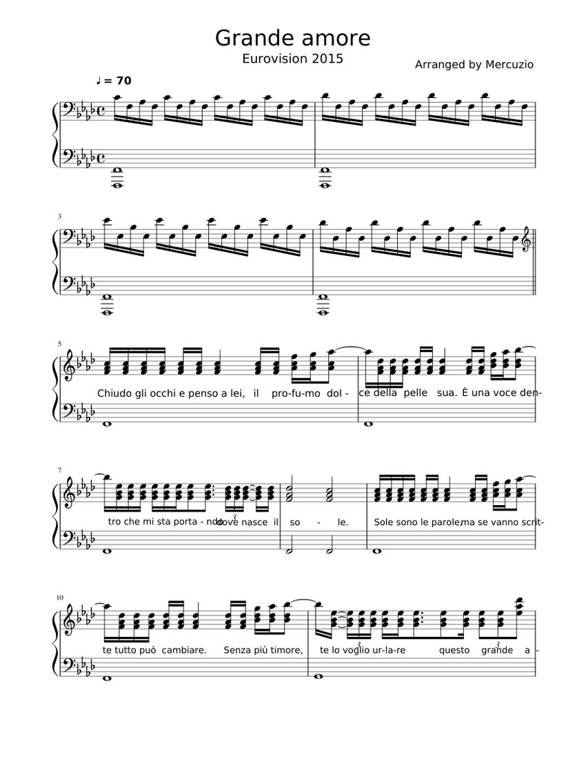 Grande amore - Eurovision 2015 - Italy Sheet music for Piano (Solo) |  Musescore.com