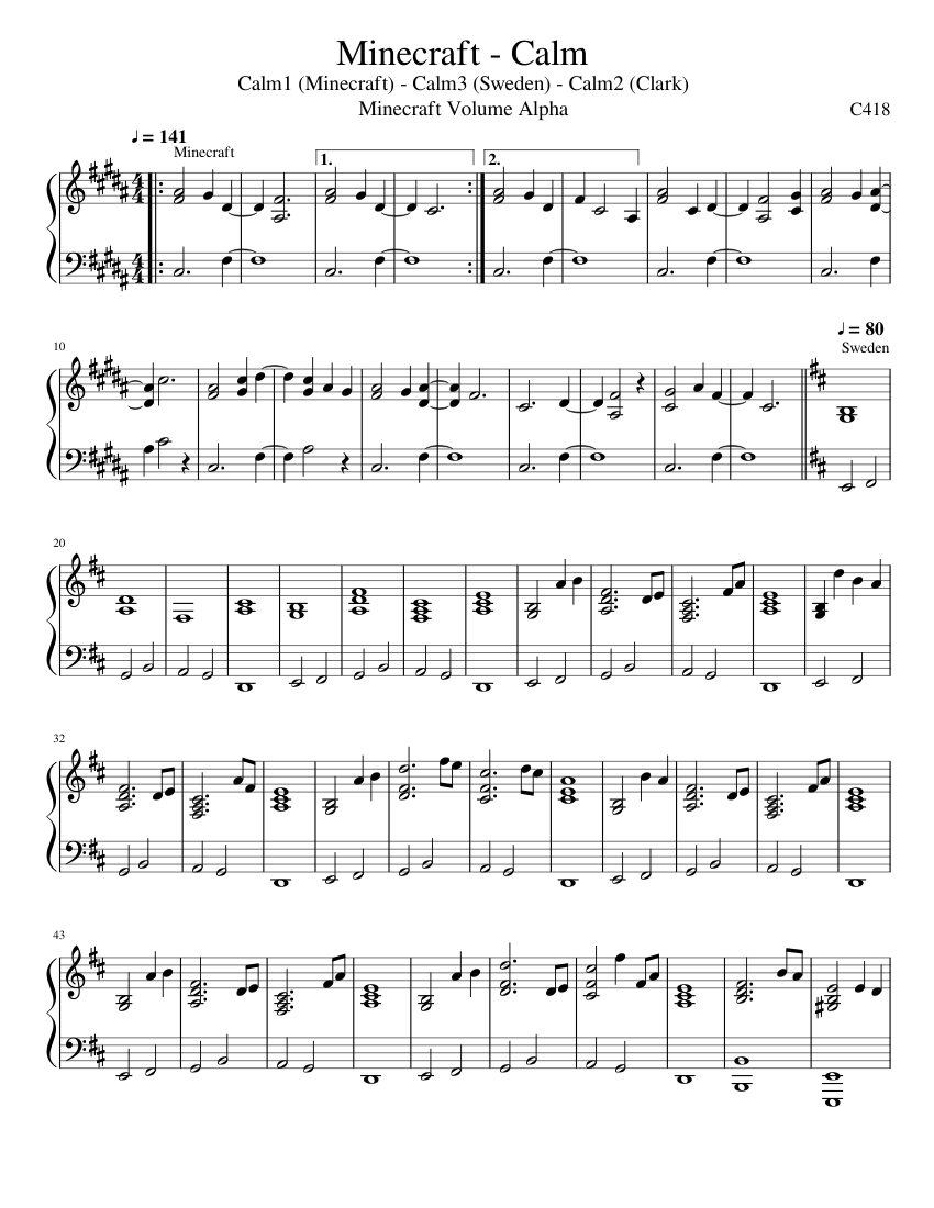 Minecraft Calm Sheet music for Piano (Solo) | Musescore.com