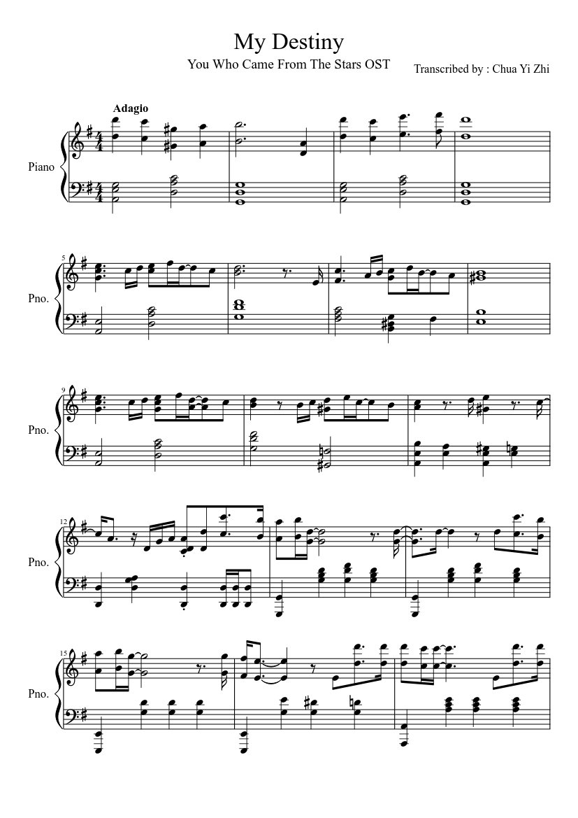 My Destiny (You Who Came From The Stars OST) Sheet music for Piano (Solo) |  Musescore.com