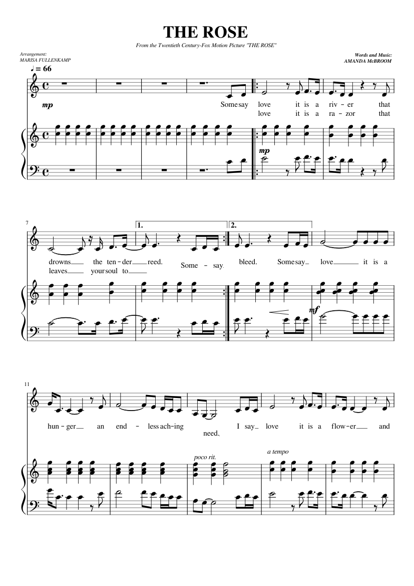THE ROSE Sheet music for Piano, Vocals (Piano-Voice) | Musescore.com