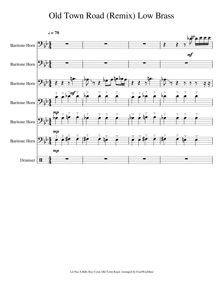 Old Town Road (Remix) Low Brass Sheet music for Drum group, Baritone ...