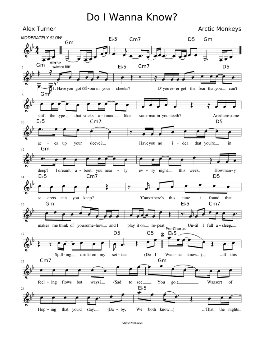 Do I Wanna Know Sheet Music For Piano Solo Musescore Com Em sad to see you go em sorta hopin' that you'd stay. do i wanna know sheet music for piano