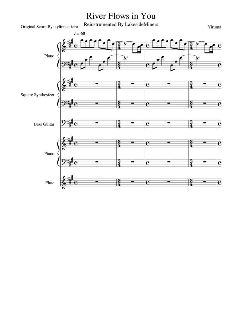River Flows in You Sheet music for Piano, Flute, Bass, Synthesizer