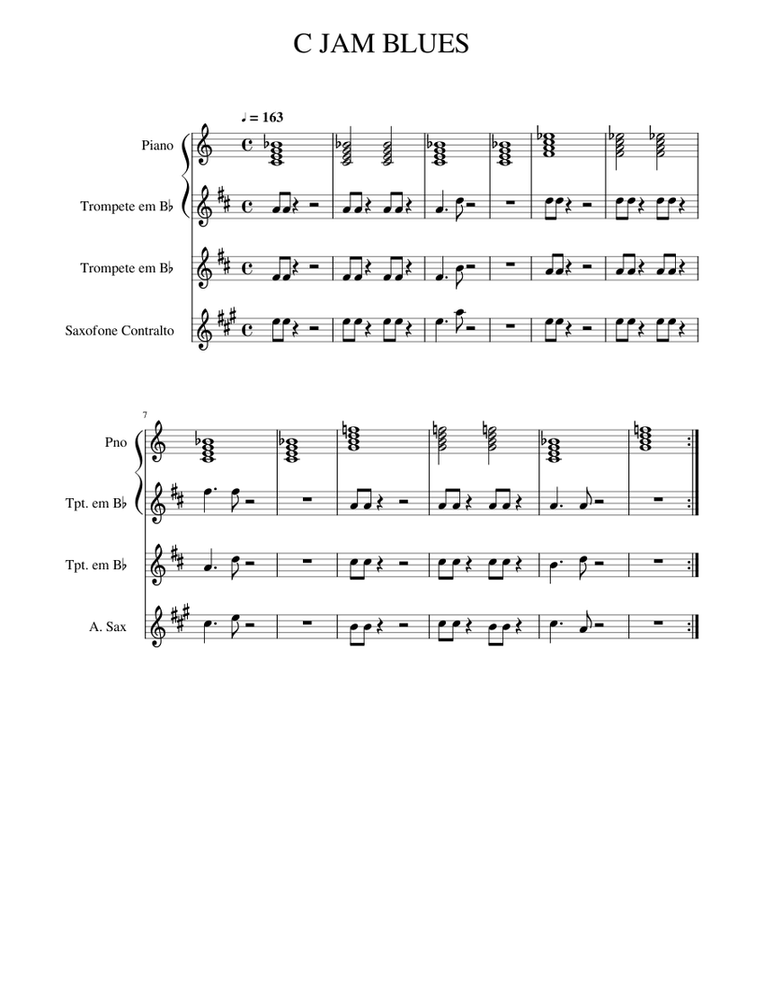 C JAM BLUES - METAIS Sheet music for Piano, Saxophone alto, Trumpet in b-flat (Mixed Quartet ...
