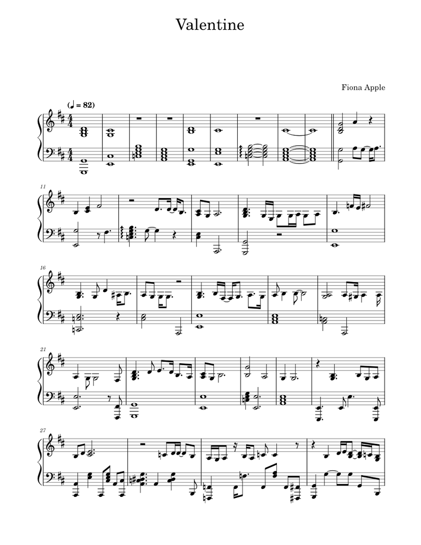 Valentine – Fiona Apple Sheet Music For Piano (Solo) | Musescore.com