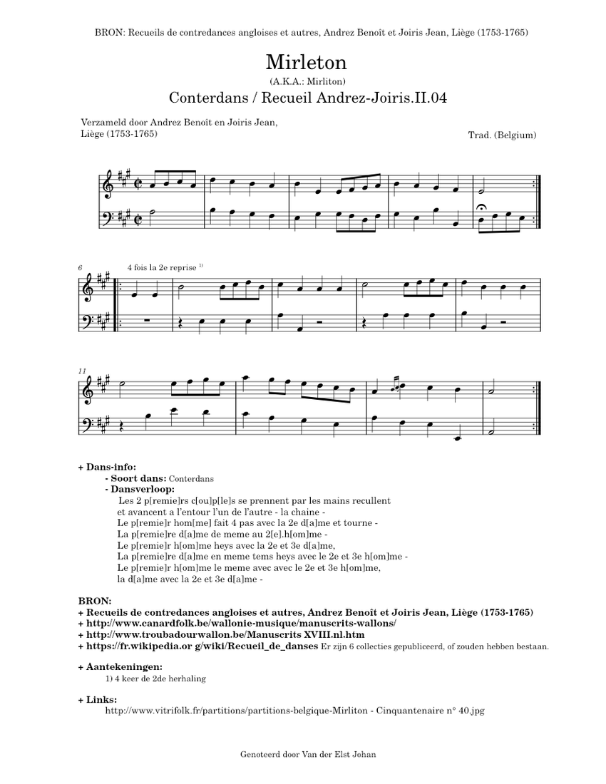 Mirleton (Recueil Andrez-Joiris.II.04) Sheet music for Violin, Cello