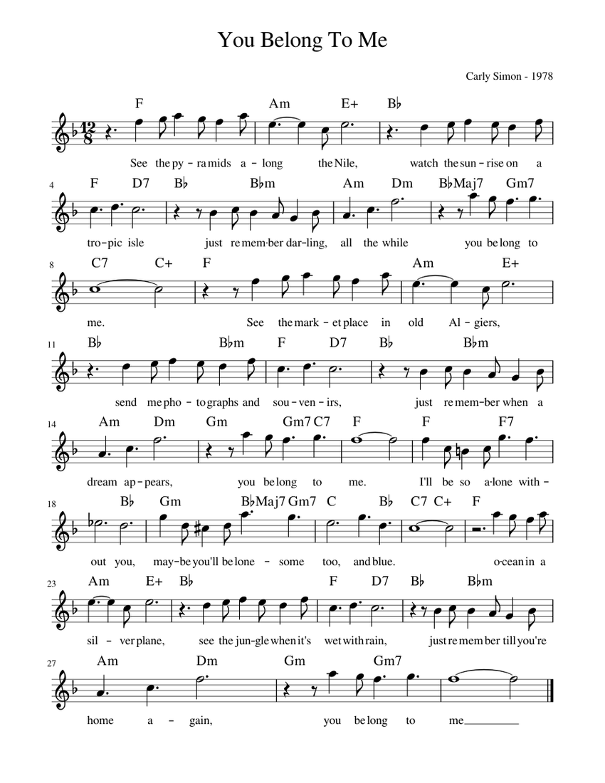 You Belong To Me Leadsheet Sheet Music For Voice Other Solo