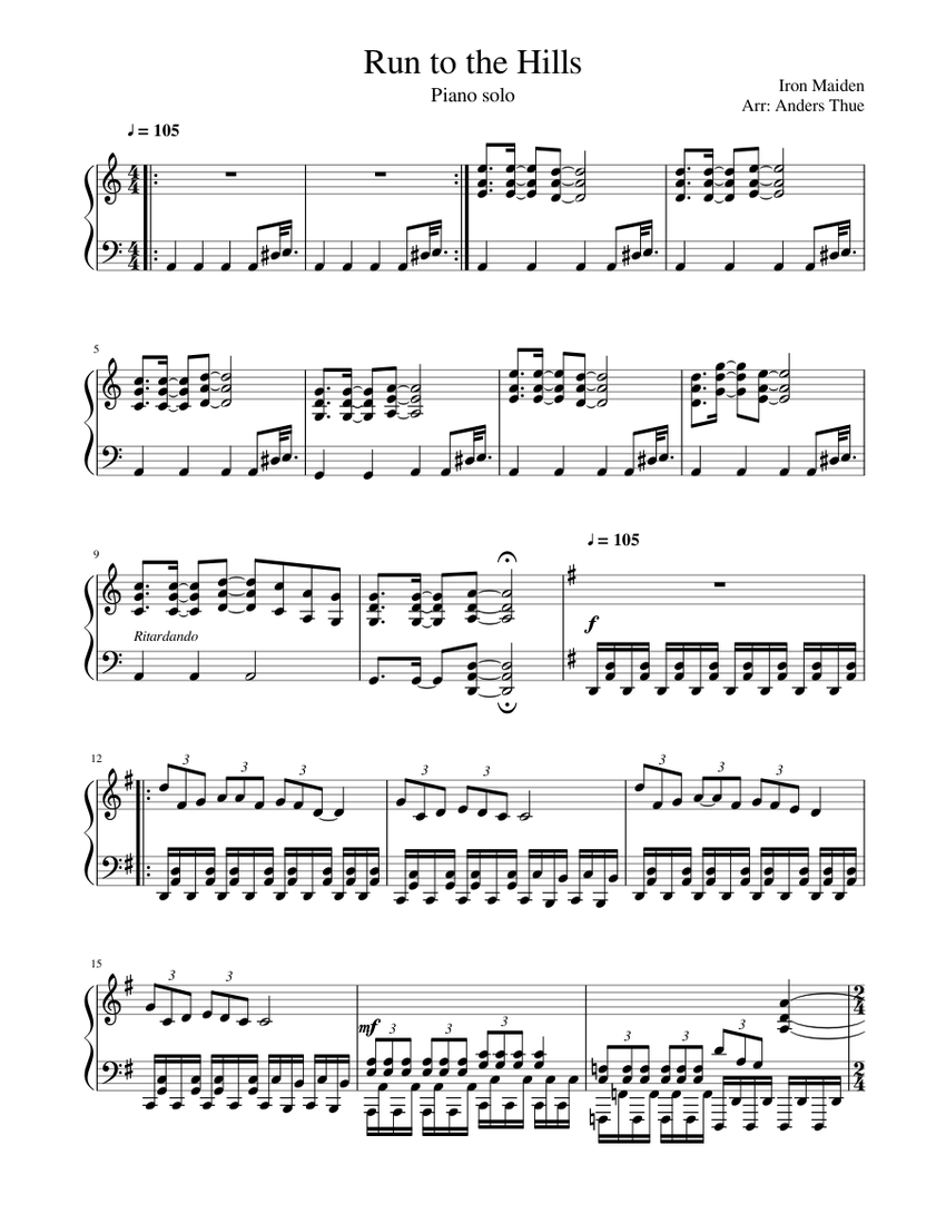 Run to the Hills Sheet music for Piano (Solo) | Musescore.com