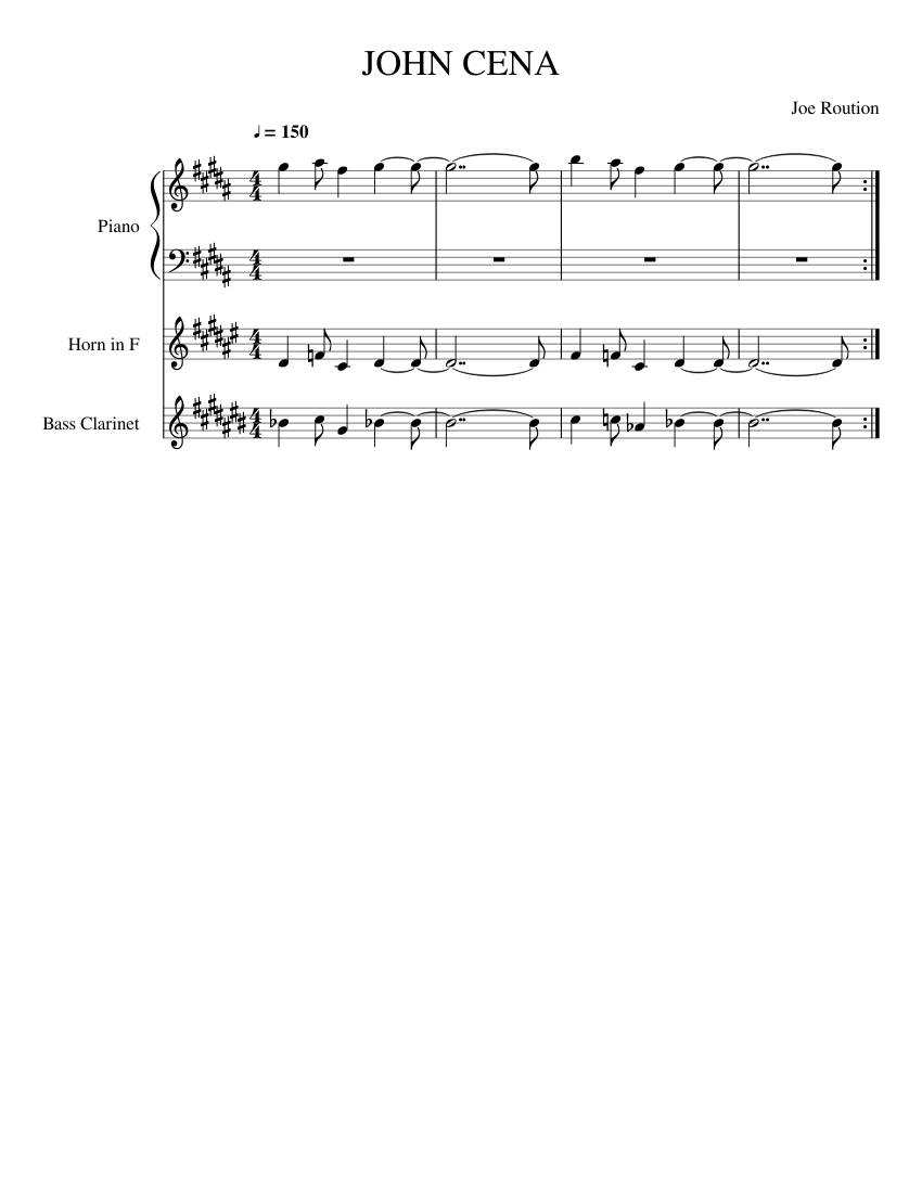 And His Name Is John Cena Sheet Music For Piano Clarinet Bass French Horn Mixed Trio Musescore Com