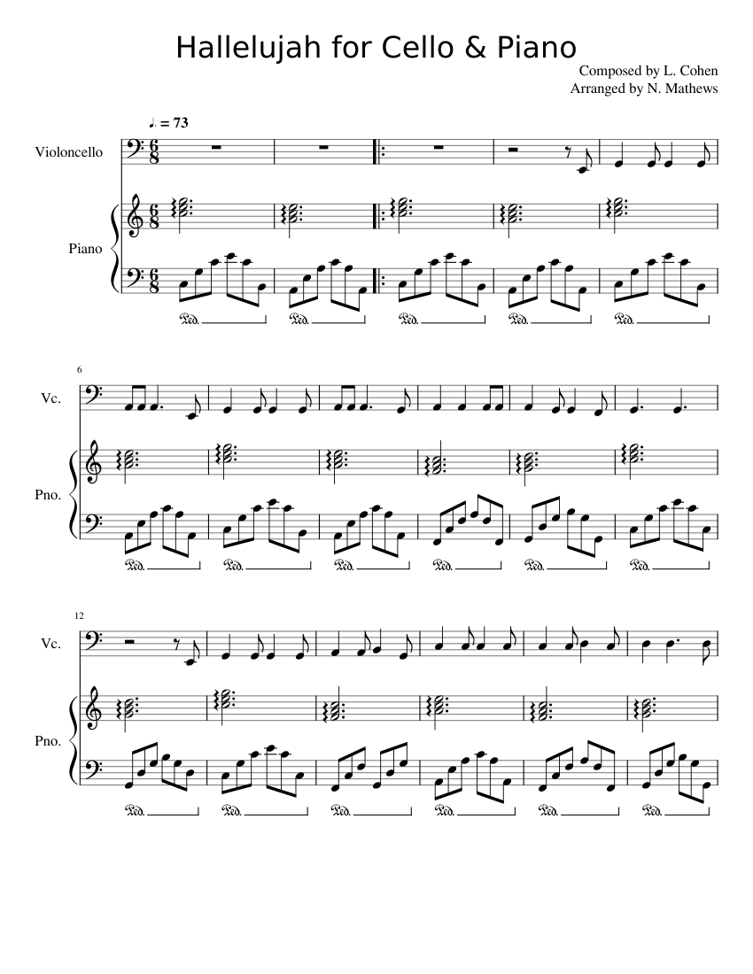Hallelujah for Cello & Piano Sheet music for Piano, Cello (Solo) |  Musescore.com