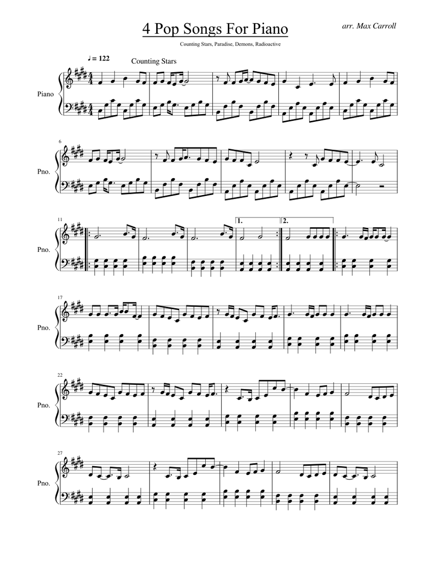 4 Pop Songs For Piano Sheet music for Piano (Solo) | Musescore.com