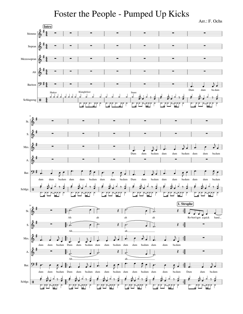 Pumped Up Kicks A Cappella Sheet music for Drum Group, Vocals, Soprano ...