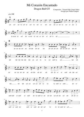 Dragon Ball GT - Mi corazon encantado Sheet music for Piano, Flute, Crash,  Violin & more instruments (Mixed Ensemble)
