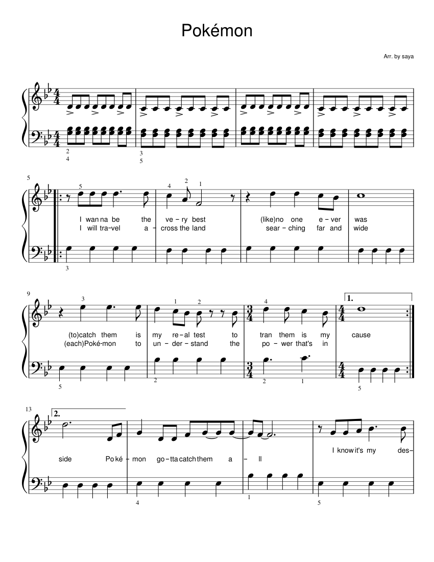 Pokémon Sheet music for Piano (Solo) | Musescore.com