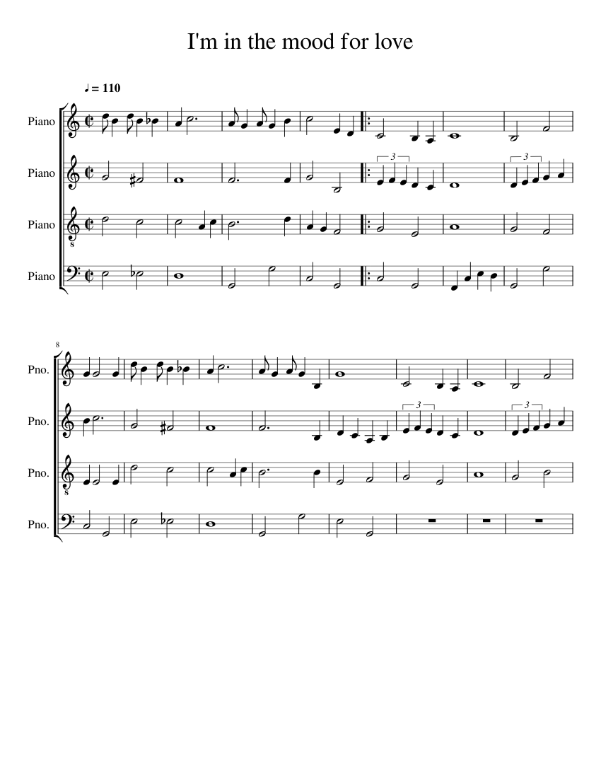 I M In The Mood For Love Satb Sheet Music For Piano Mixed Quartet Musescore Com