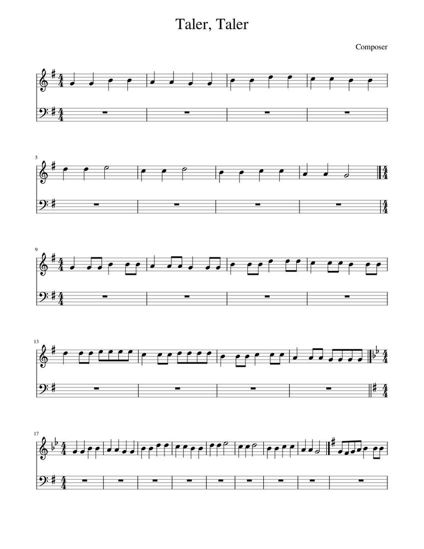 taler ,taler Sheet music for Piano (Solo) Easy | Musescore.com