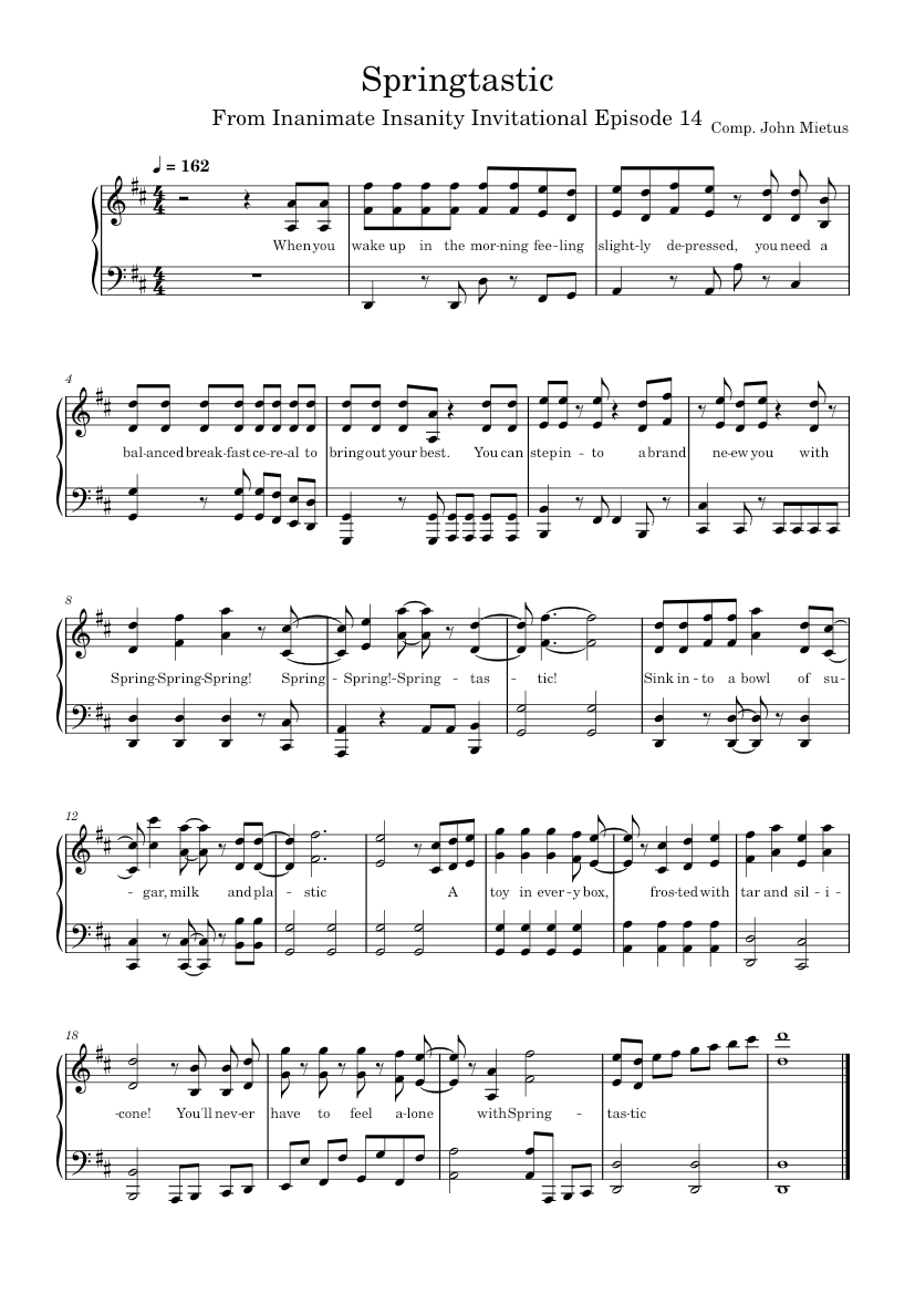 Springtastic Theme – John Mietus Sheet music for Piano (Solo ...