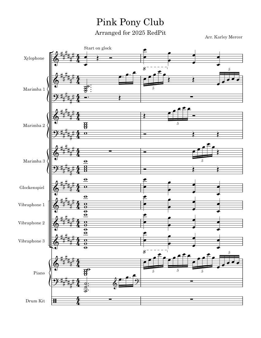 Pink Pony Club Chappell Roan Sheet Music For Piano Vibraphone Pink Pony Club Chappell Roan Sheet Music For Piano Vibraphone