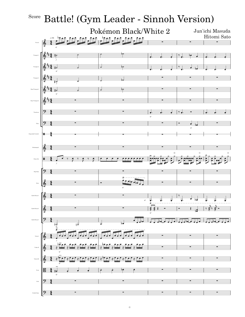 Battle! (Gym Leader - Sinnoh Version) (Pokémon Black/White 2) - Transcribed  Score Sheet music for Piano, Trombone, Tuba, Trumpet bass & more  instruments (Mixed Ensemble) | Musescore.com