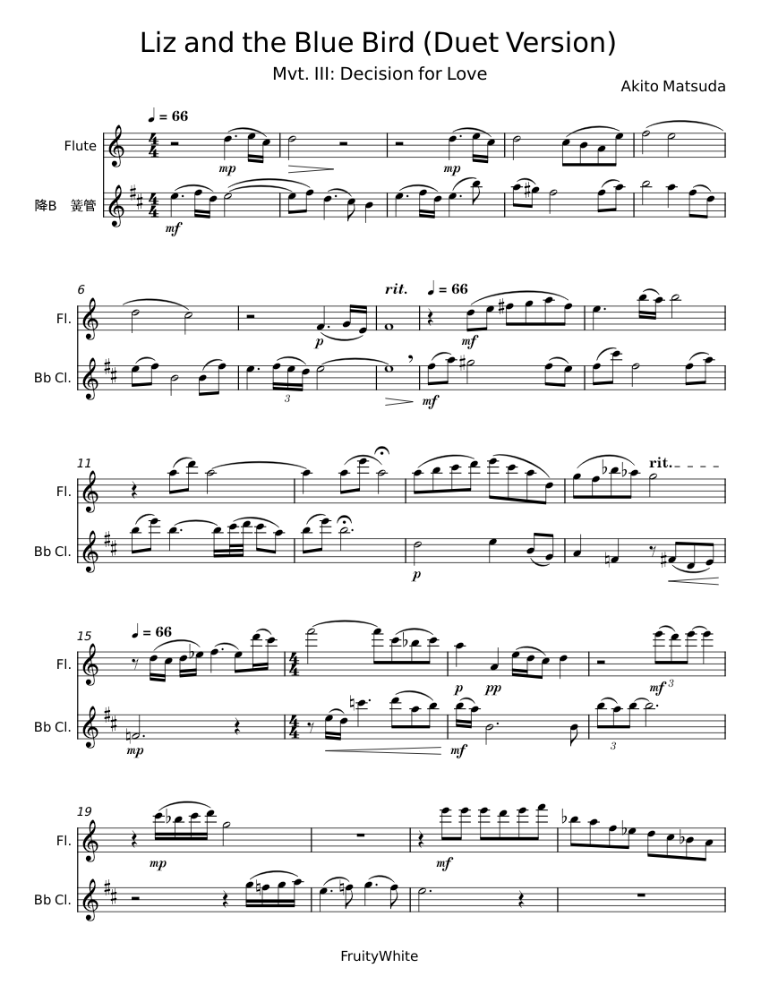 Liz and the Blue Bird - Akito Matsuda Sheet music for Flute, Clarinet ...