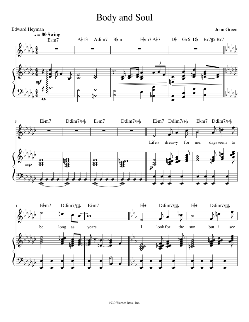 Body and Soul Sheet music for Piano, Vocals (Piano-Voice) | Musescore.com