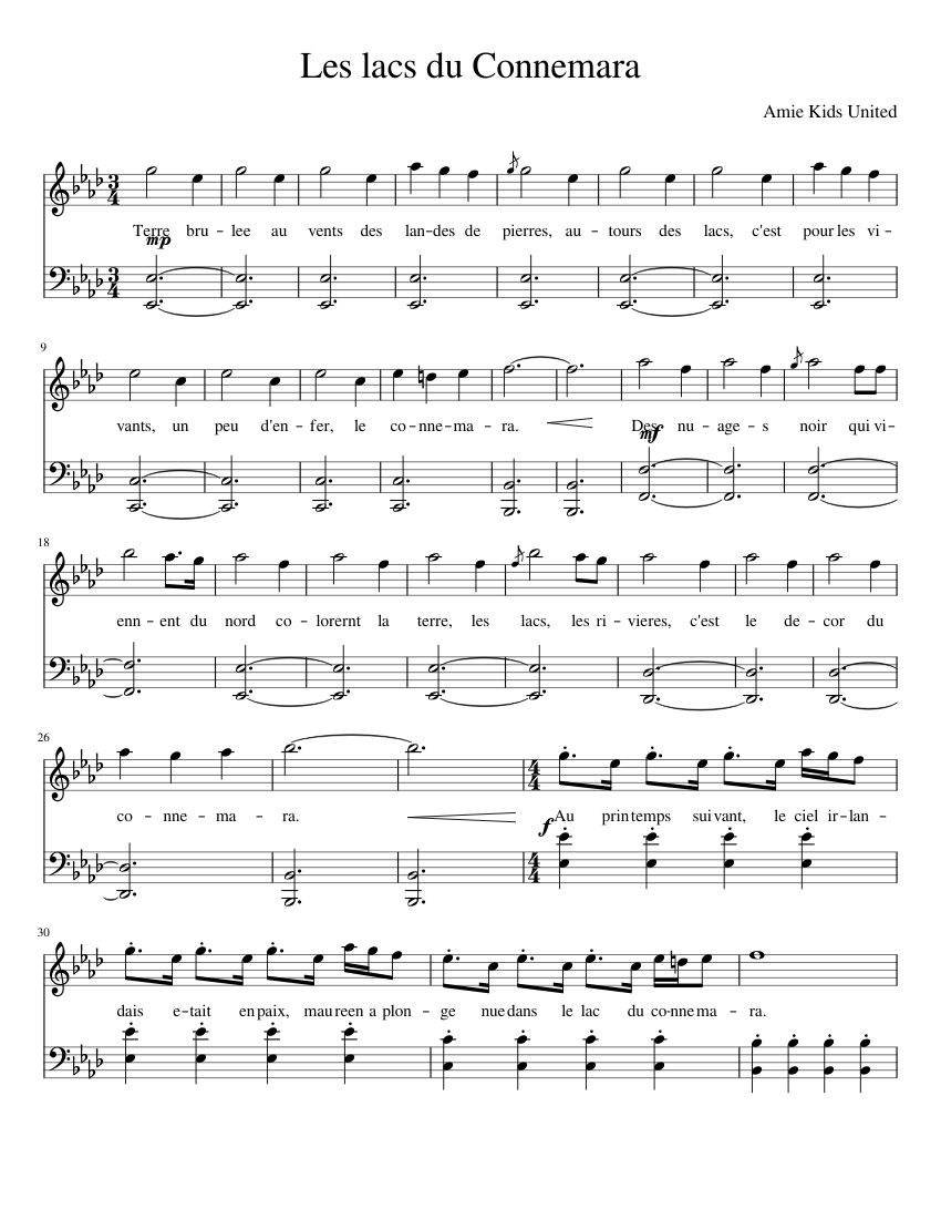Les lacs du Connemara avec paroles Sheet music for Piano (Solo) Easy |  Musescore.com