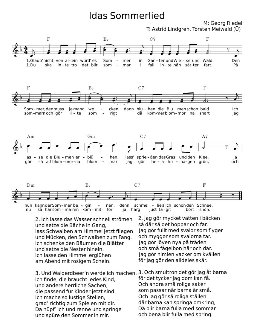 Idas Sommerlied - Georg Riedel Sheet music for Synthesizer (Solo ...