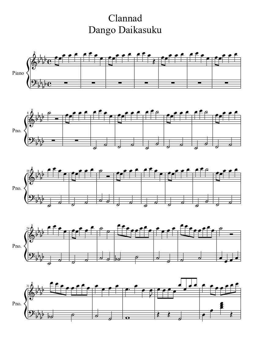 Clannad Dango Daikazoku Sheet music for Piano (Solo) | Musescore.com