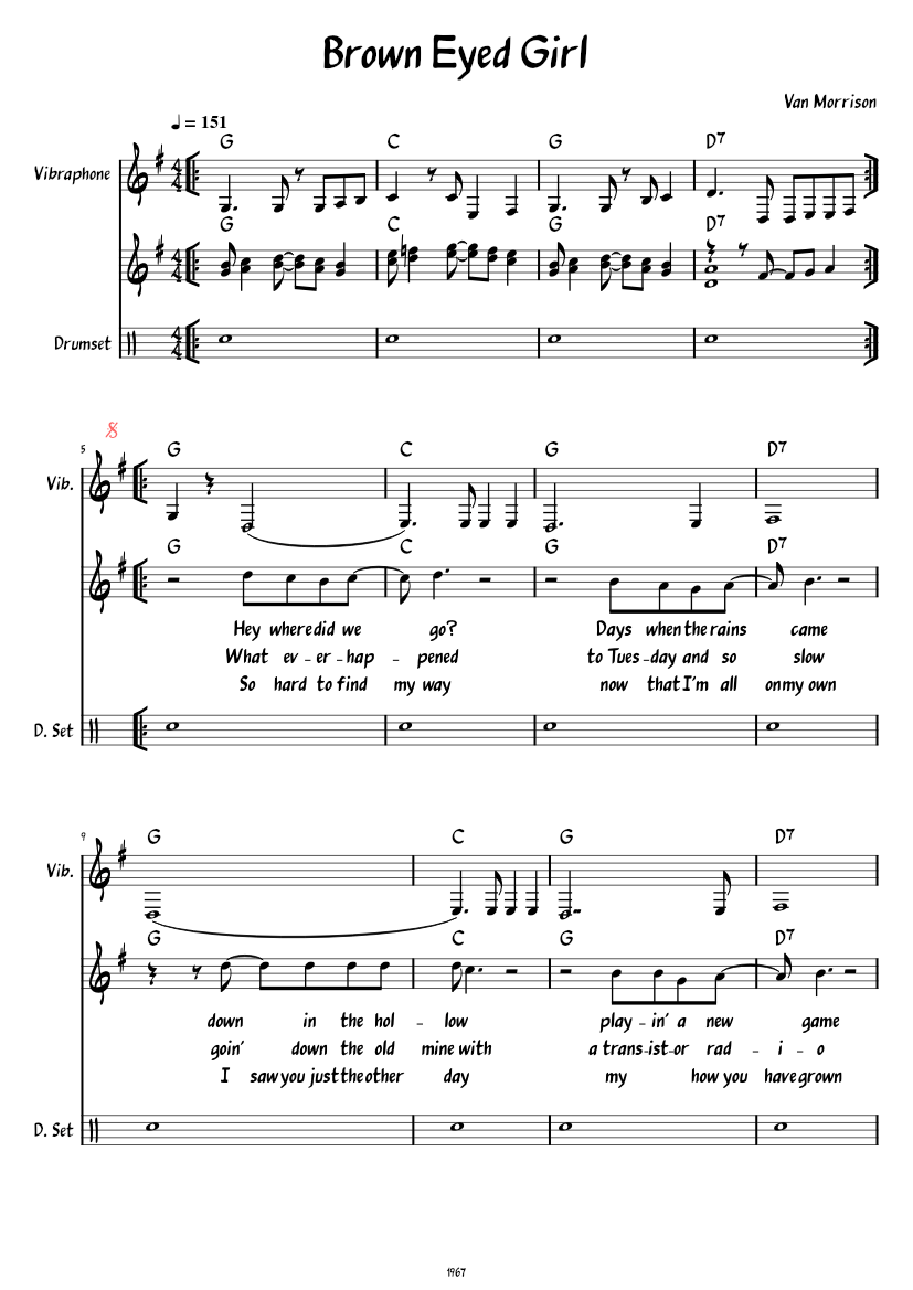 Brown Eyed Girl Sheet Music For Piano Vibraphone Drum Group Piano Brown eyed girl sheet music for piano vibraphone drum group piano