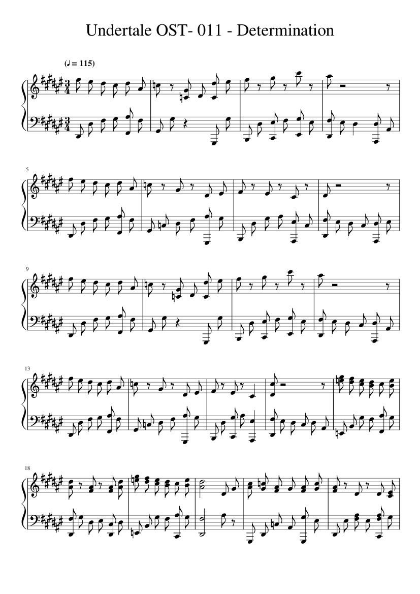 アンダーテールOST- 011 - 決意 楽譜 ピアノ (ソロ) | MuseScore.com