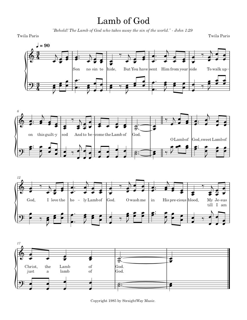Lamb of god – Twila Paris Lamb of God – Twila Paris Sheet music for Piano (Solo) Easy ...
