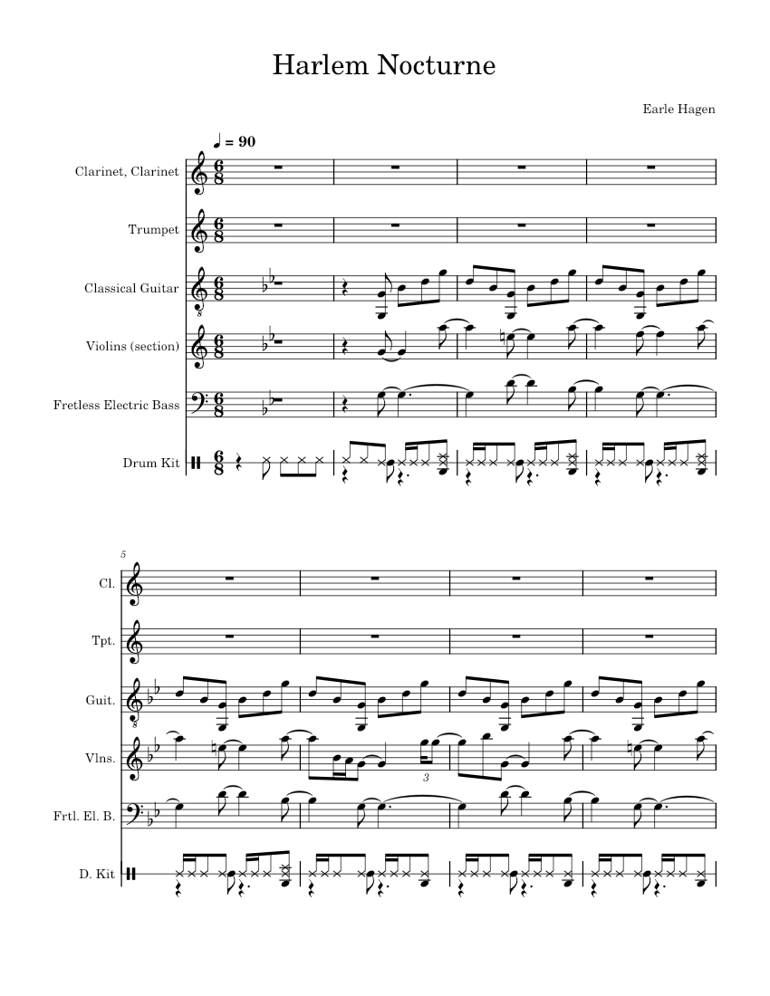 Harlem Nocturne Sheet Music for Guitar, Bass guitar, Drum group ...
