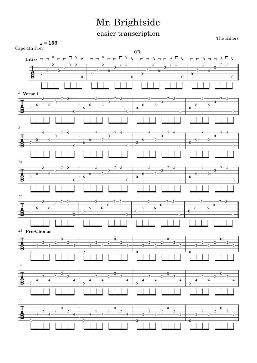 Mr. Brightside – The Killers Mr. Brightside Sheet Music and Tab for ...